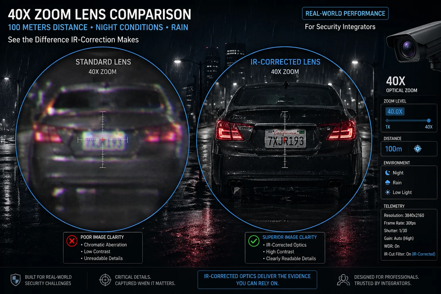 Standard vs IR-Corrected lens comparison at 40X zoom night