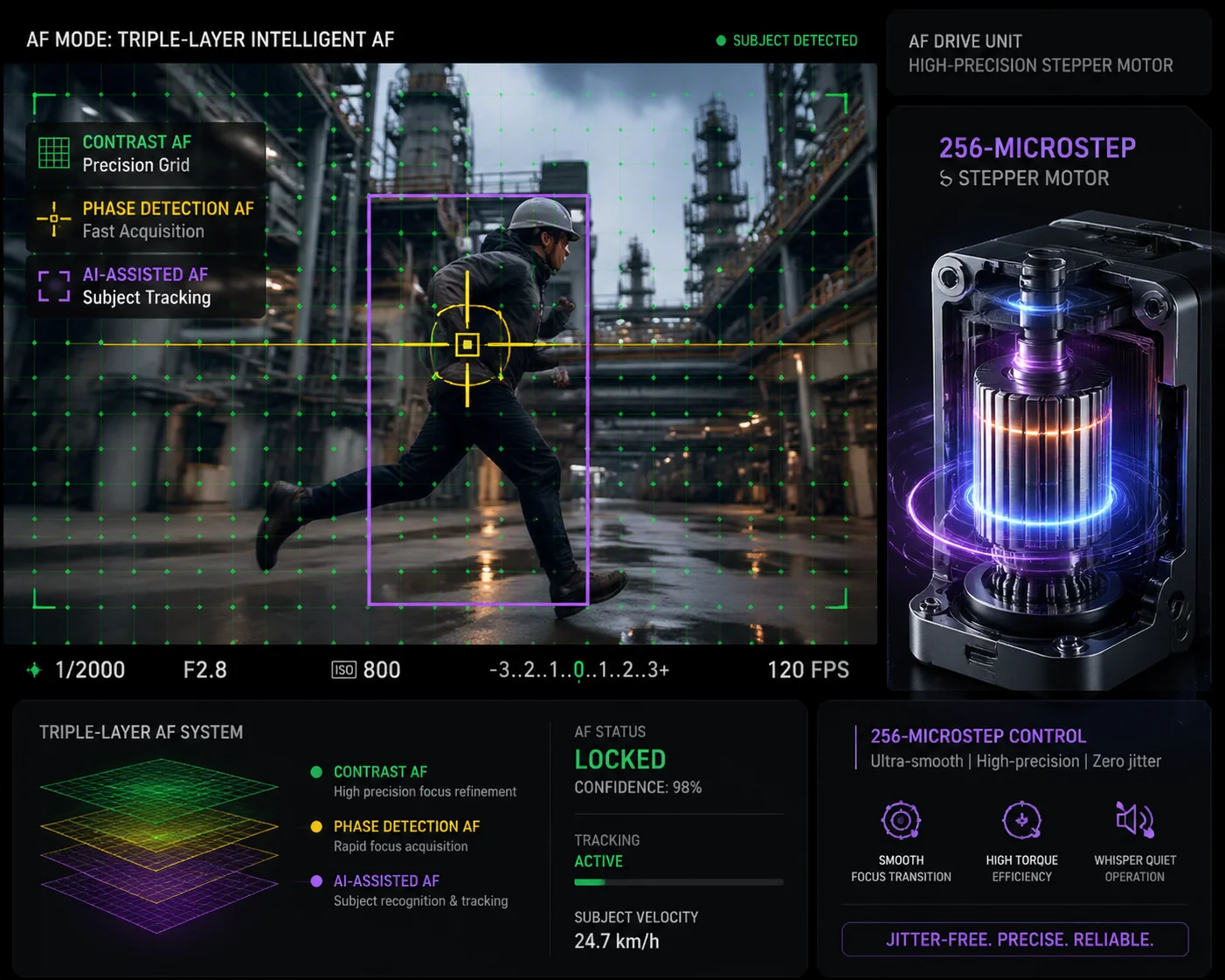 PTZ camera anti-jitter focus system