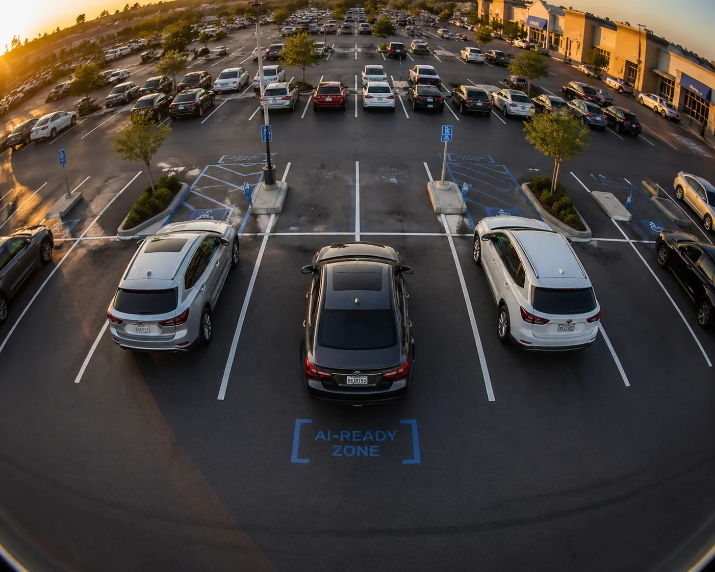 Wide angle PTZ parking lot barrel distortion