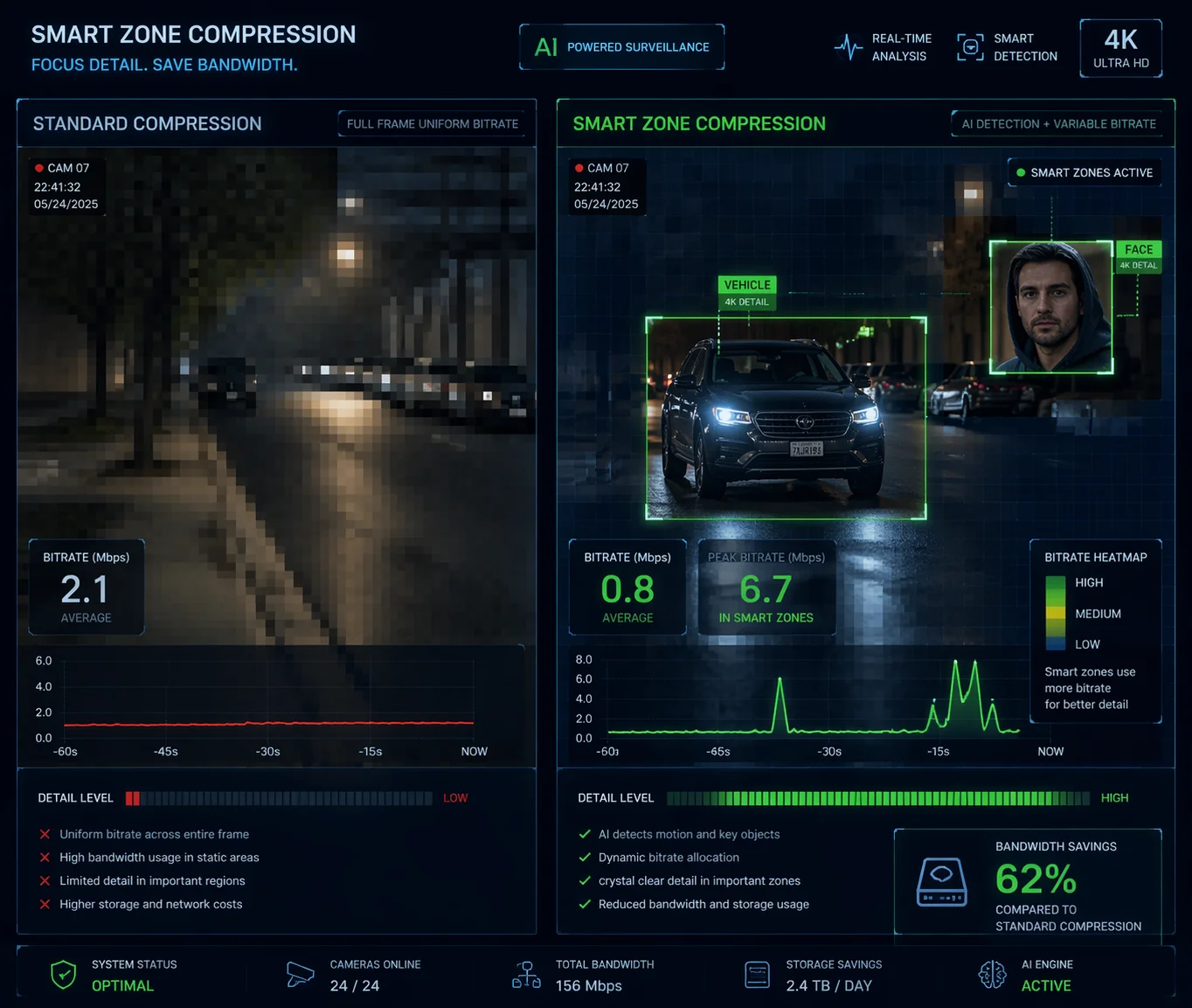 H.265+ image quality comparison for security footage