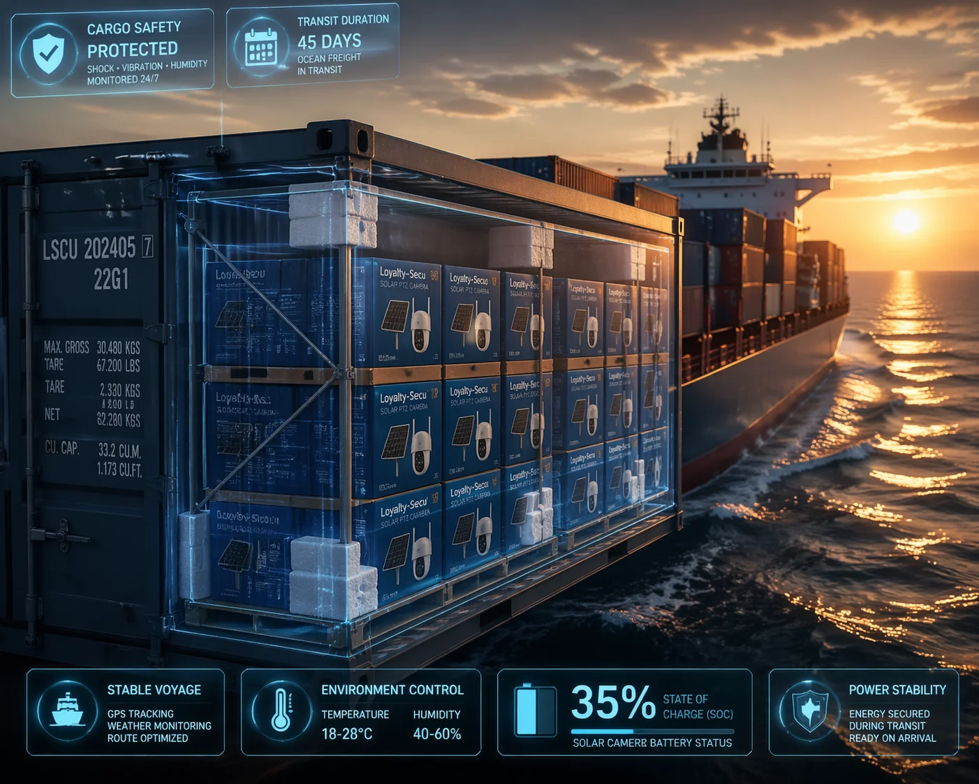 solar PTZ camera battery sea freight shipping
