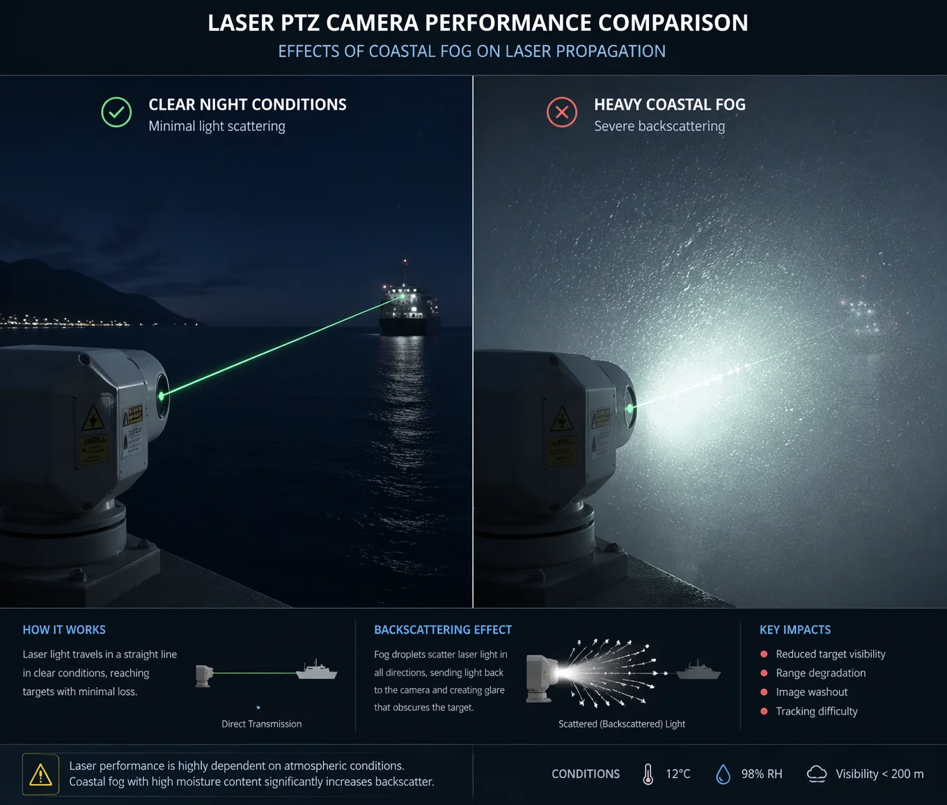 laser PTZ camera fog rain coastal area performance