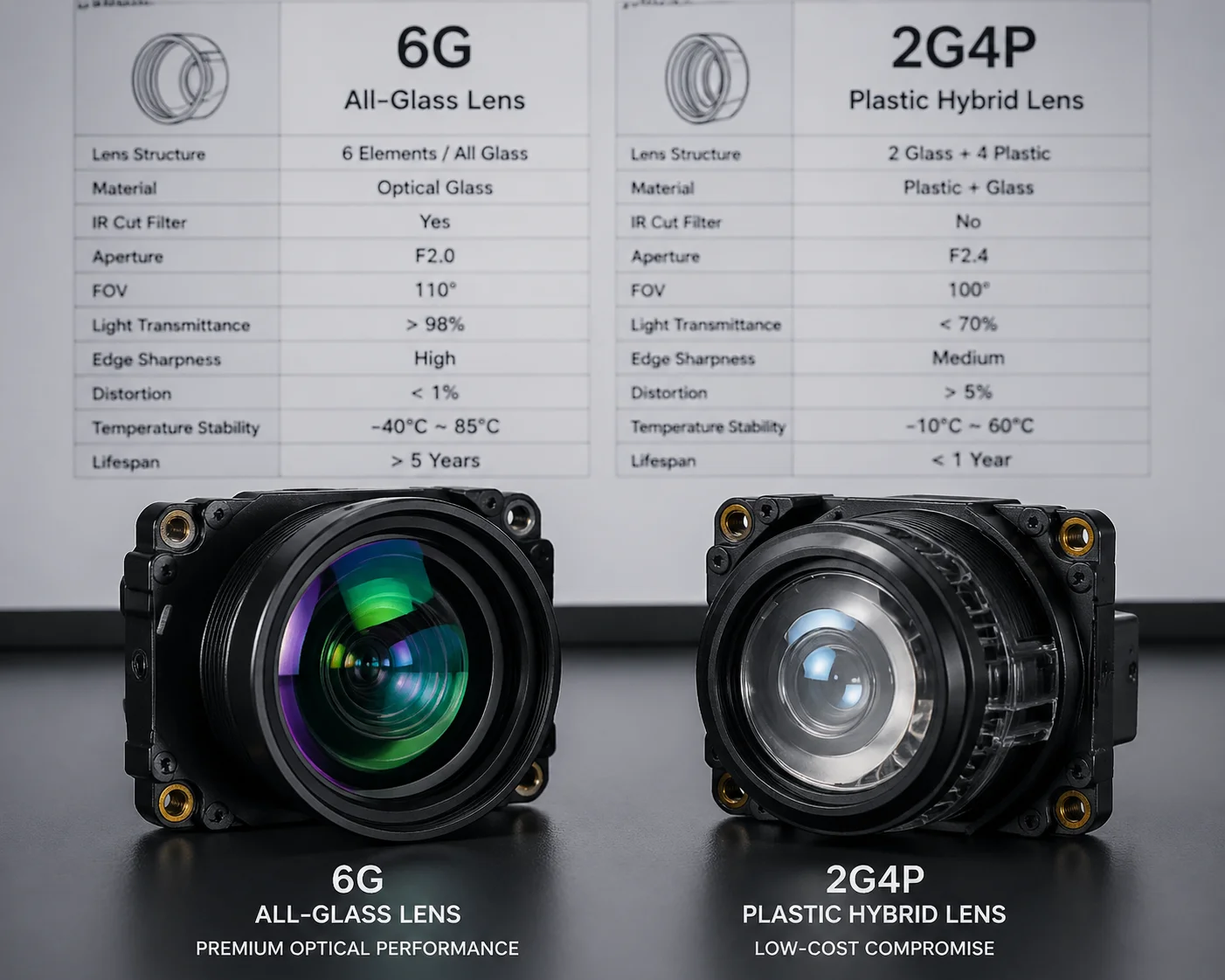 PTZ camera lens quality inspection all-glass vs plastic hybrid
