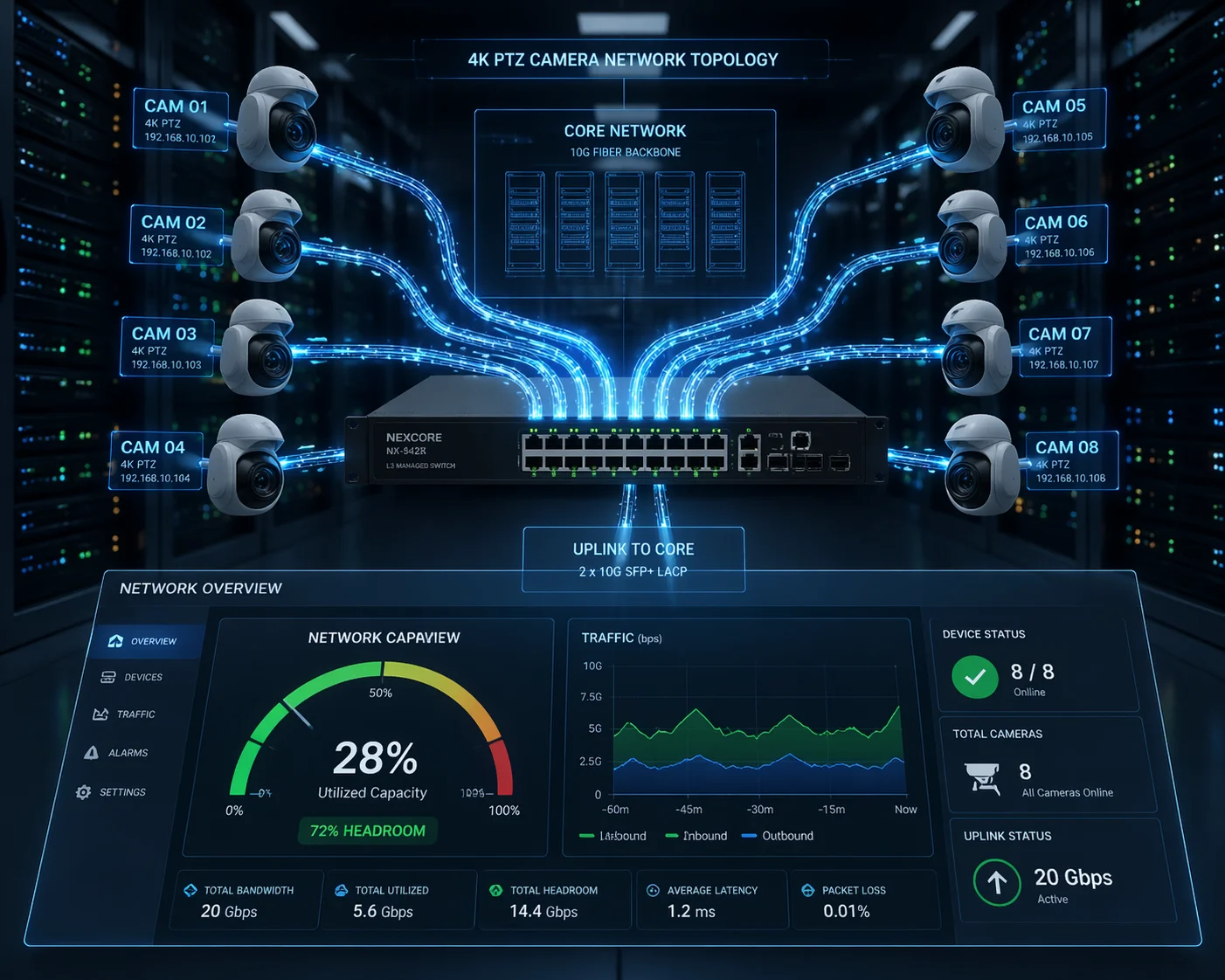 Network bandwidth planning for multiple 4K PTZ cameras