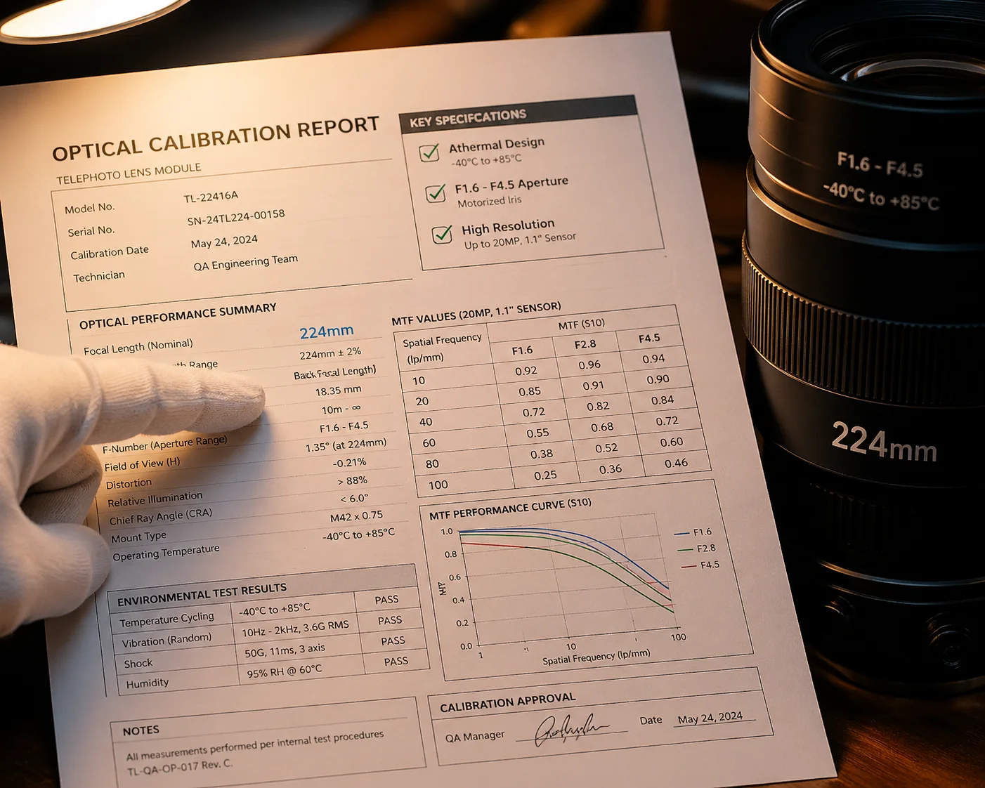 Lens calibration report for 40X PTZ camera module