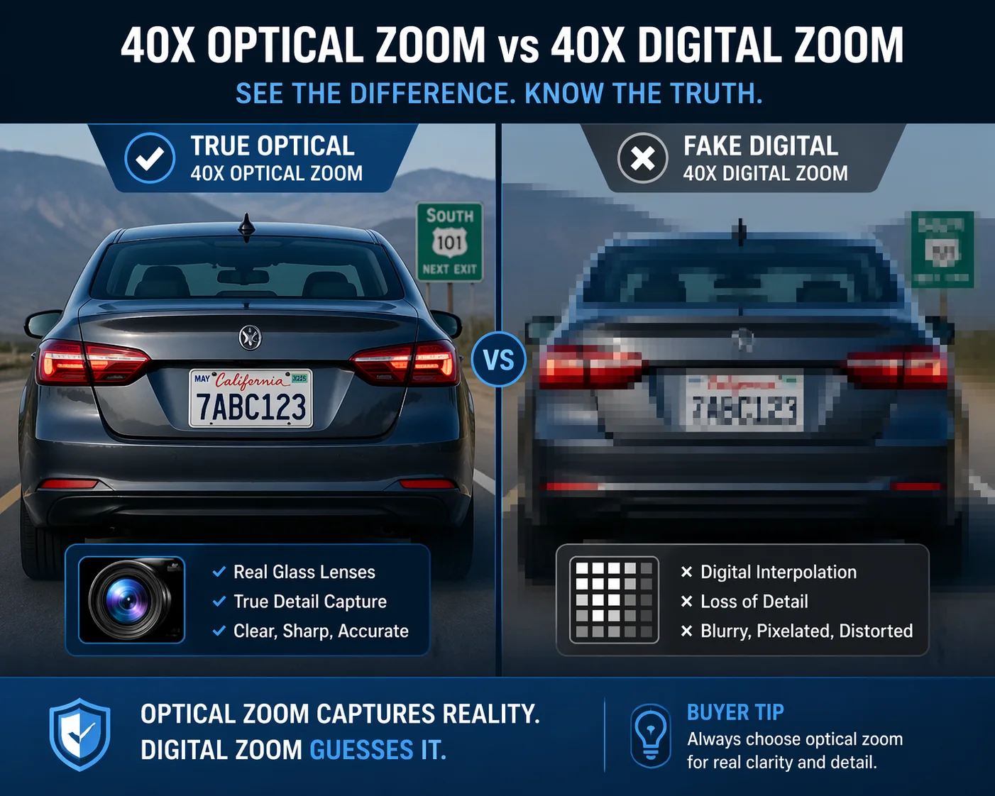 verify 40X PTZ camera optical zoom vs digital interpolation