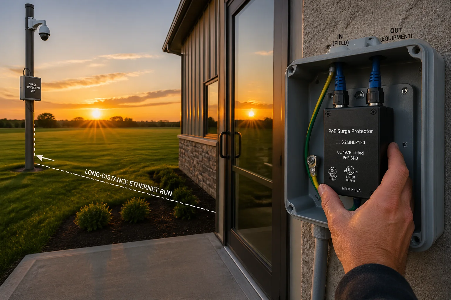 PoE surge protector long distance outdoor camera run