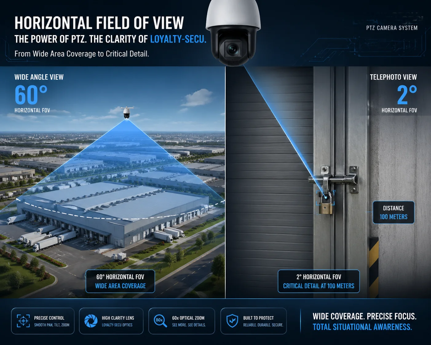 PTZ camera HFoV coverage wide angle to telephoto