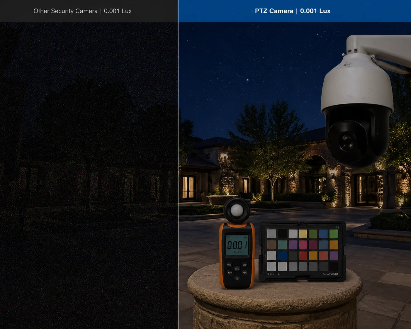 PTZ camera full-color imaging at 0.001 Lux ultra-low light evaluation