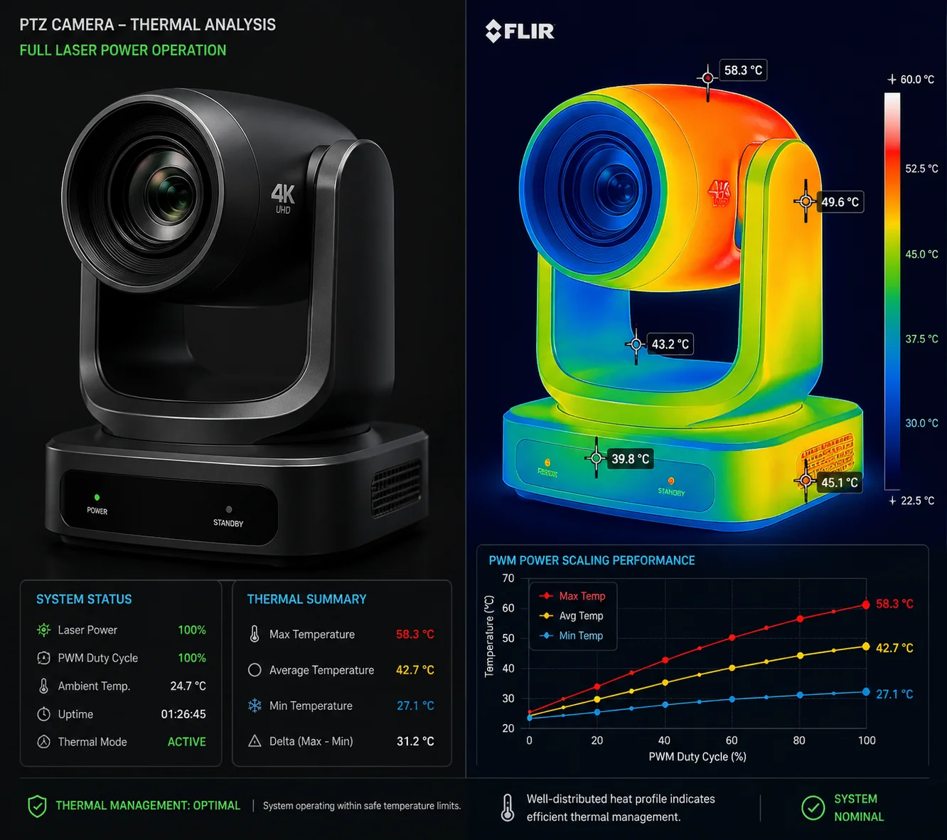 thermal imaging report PTZ camera full laser power operation