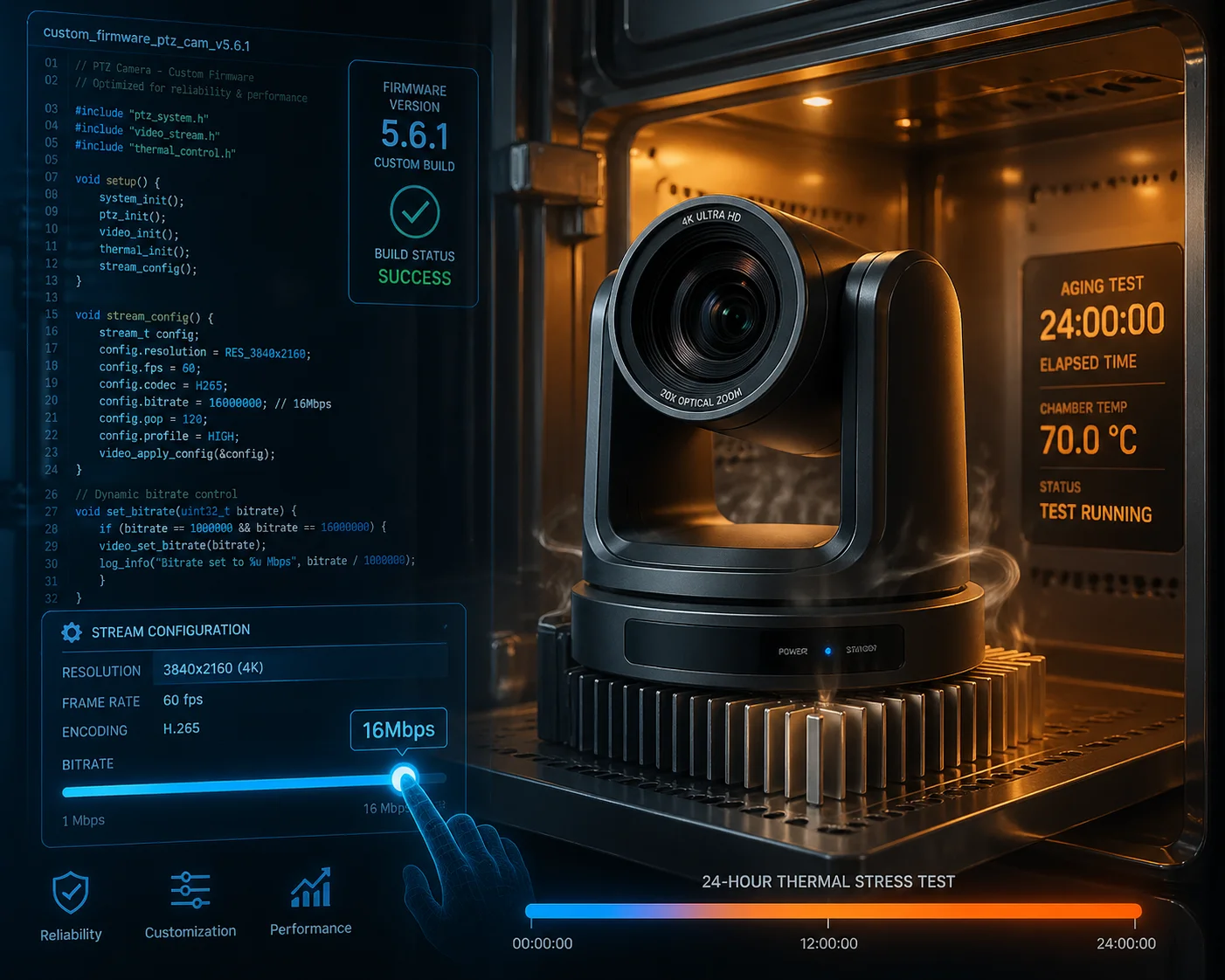 Custom firmware development for 4K PTZ camera