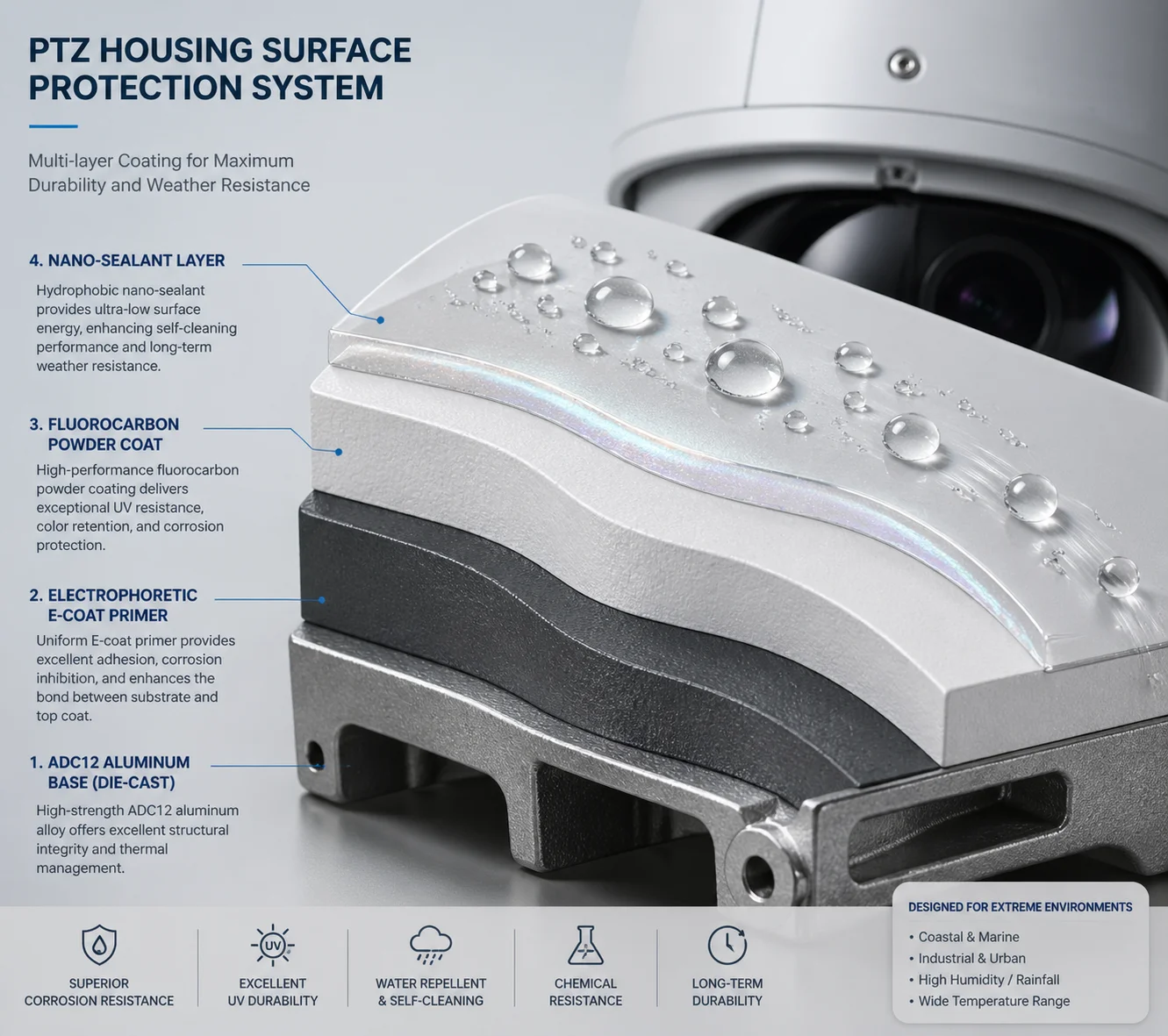anti-corrosion coating layers aluminum PTZ housing