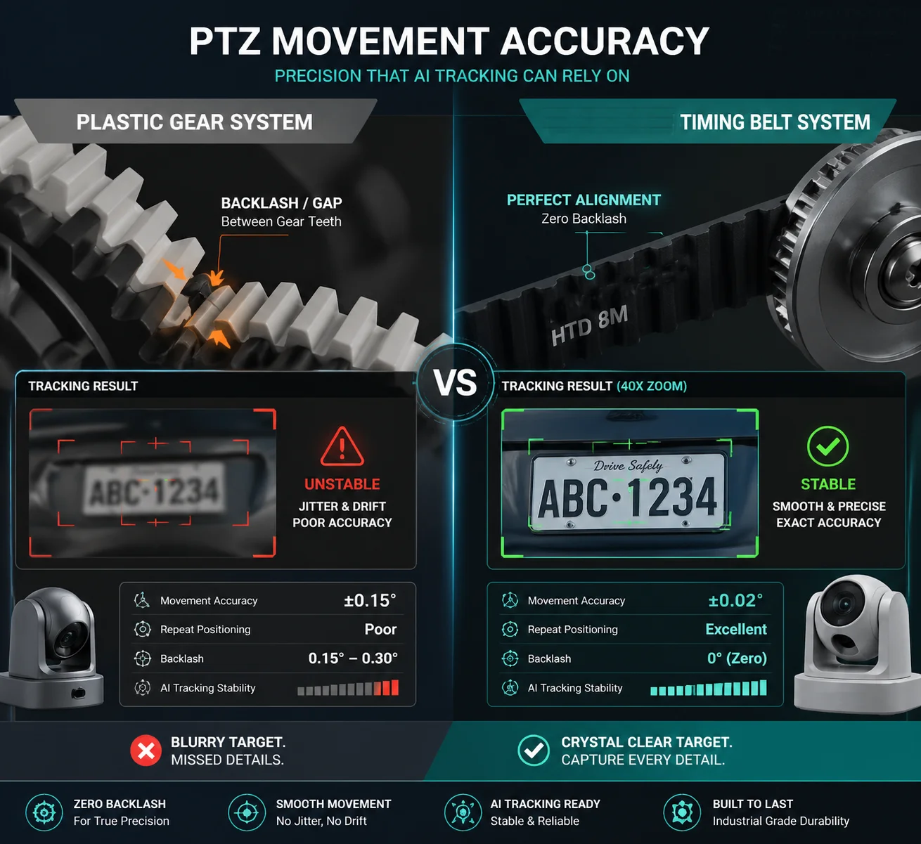 PTZ camera preset accuracy gear backlash over time