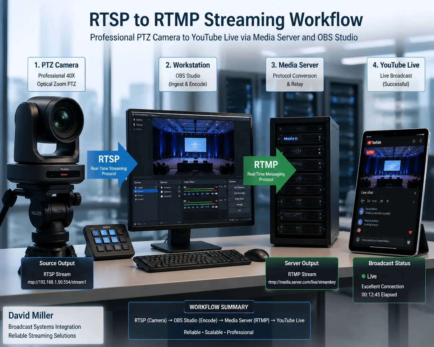 Pulling RTSP stream from PTZ camera for YouTube Live