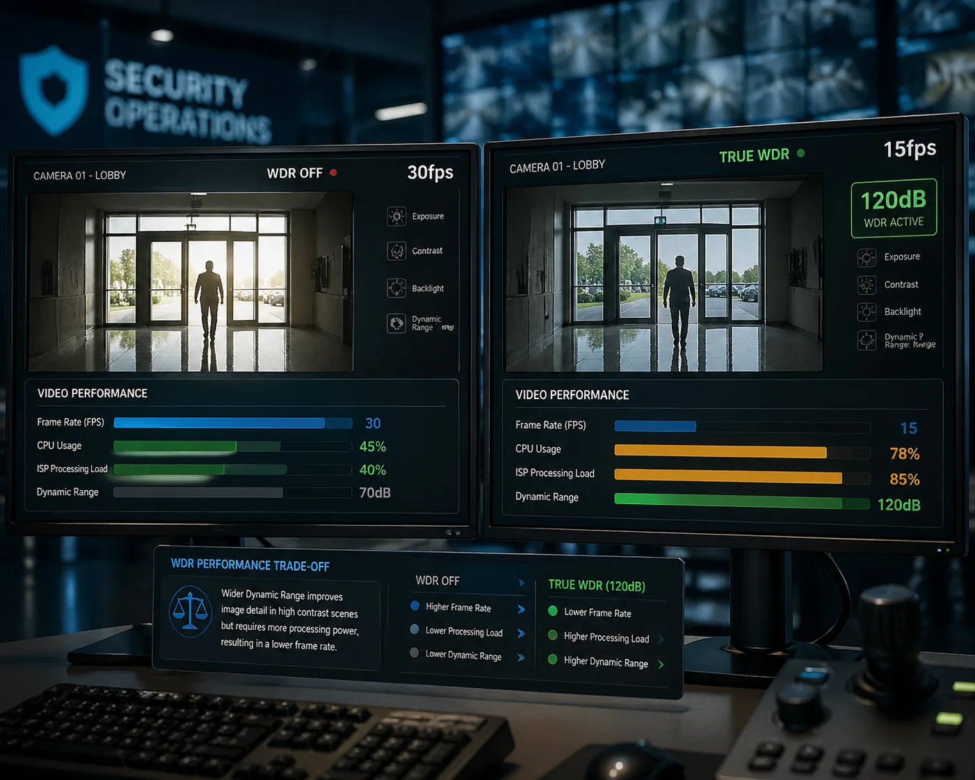 PTZ camera frame rate comparison with WDR on and off