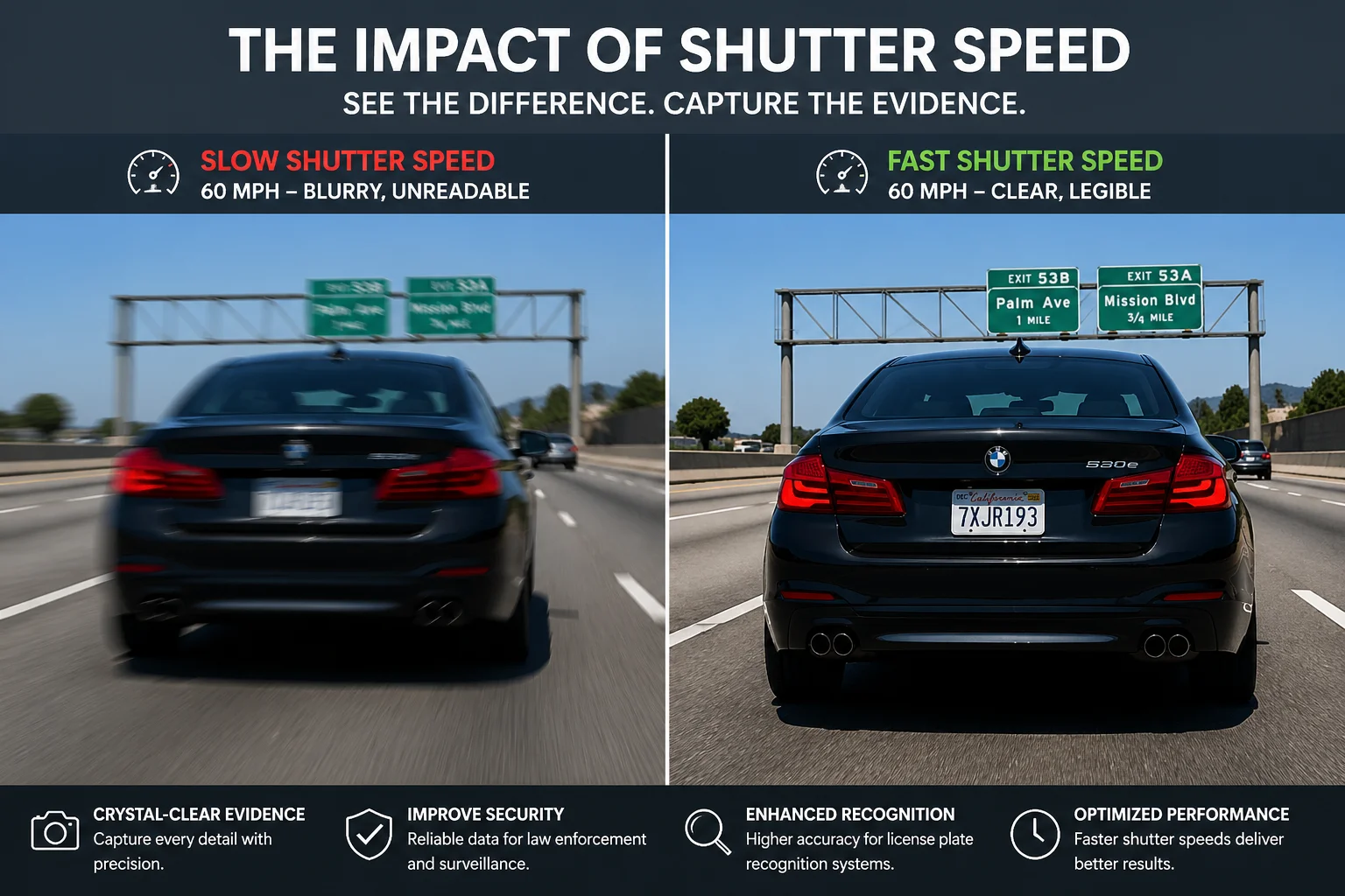 PTZ camera shutter speed for license plate capture