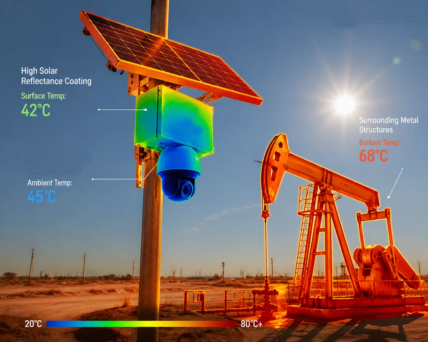 PTZ camera heat reflection coating Texas solar