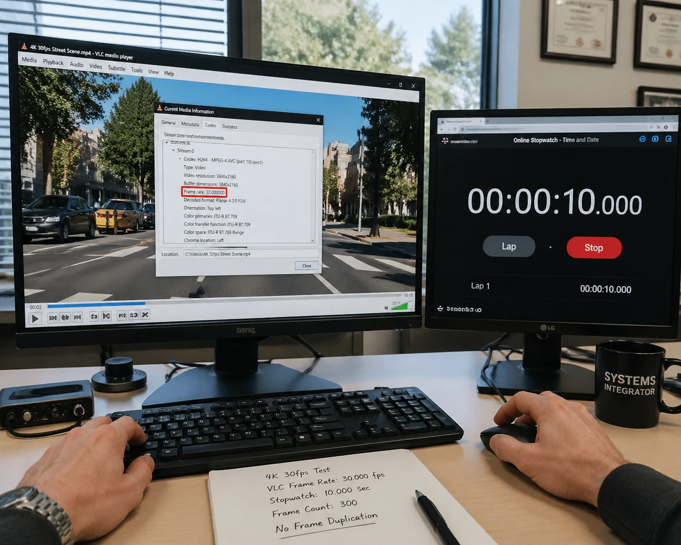 VLC media player frame rate verification for 4K camera