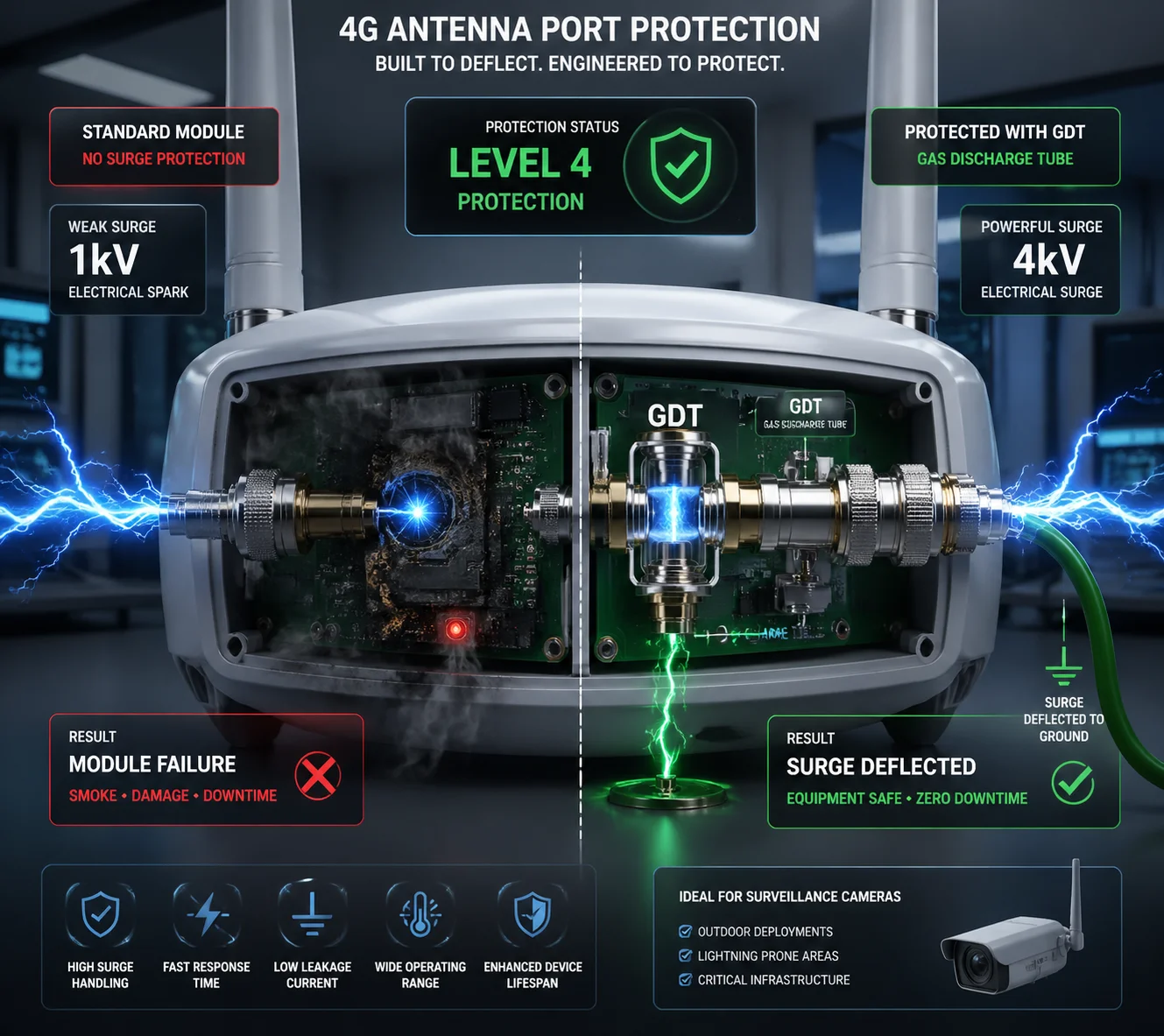 4G antenna port surge protection level testing