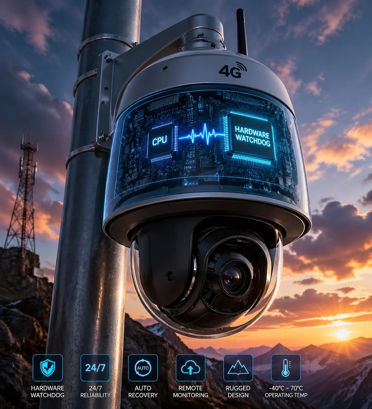 Hardware Watchdog 4G PTZ camera auto reboot system