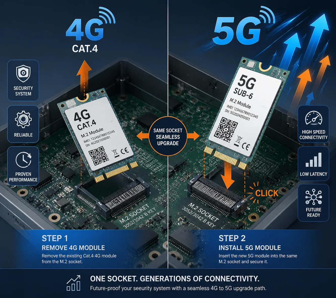 Actualización del módulo 4G a 5G en la cámara PTZ con conector M.2