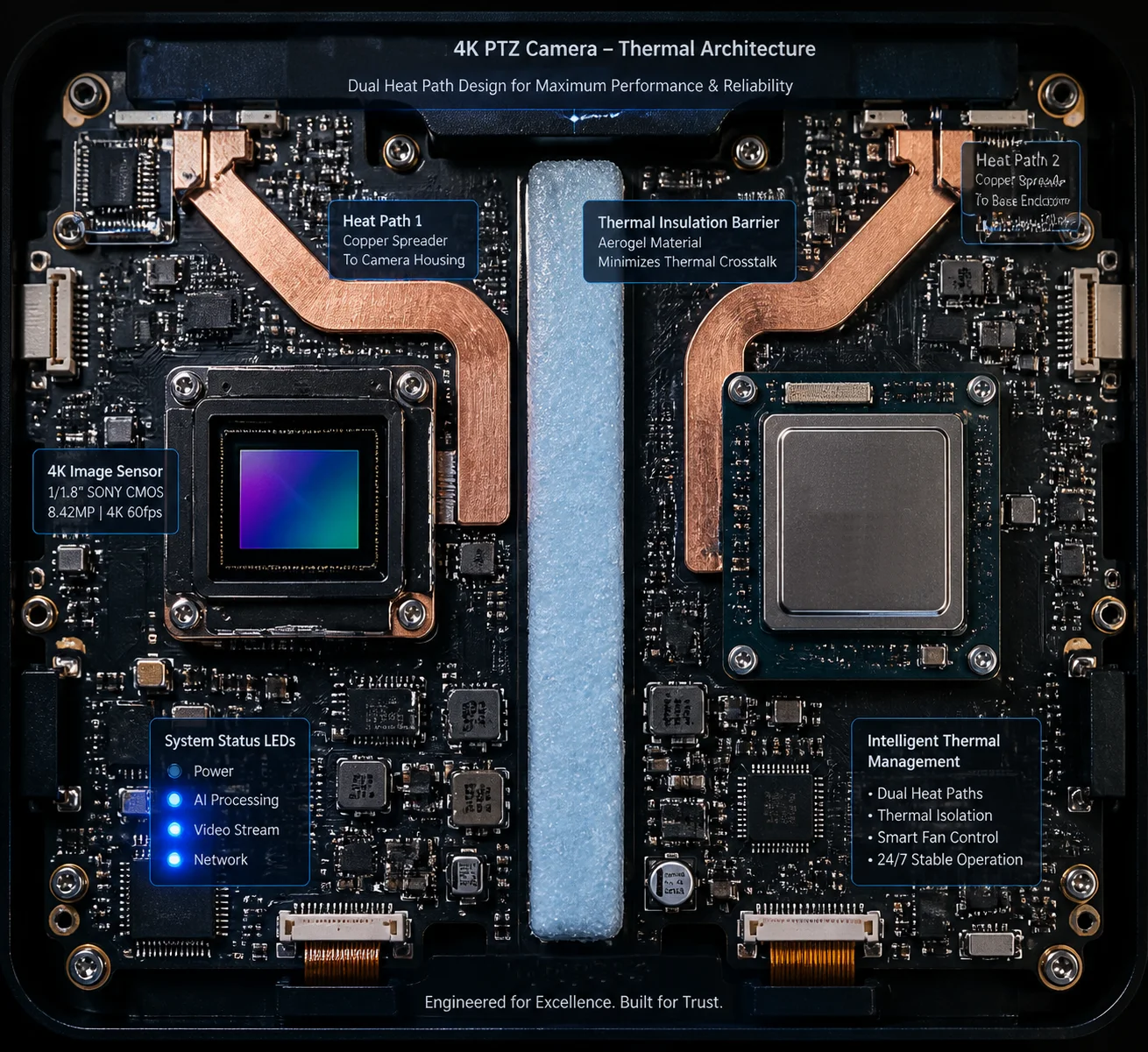 TEC integriertes Wärmemanagement 4K-Prozessor PTZ-Kamera