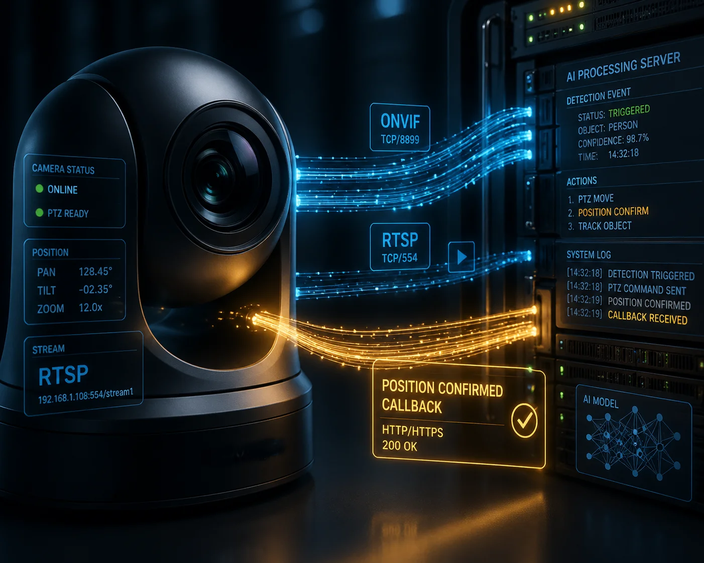 AI detection trigger synchronize PTZ preset arrival