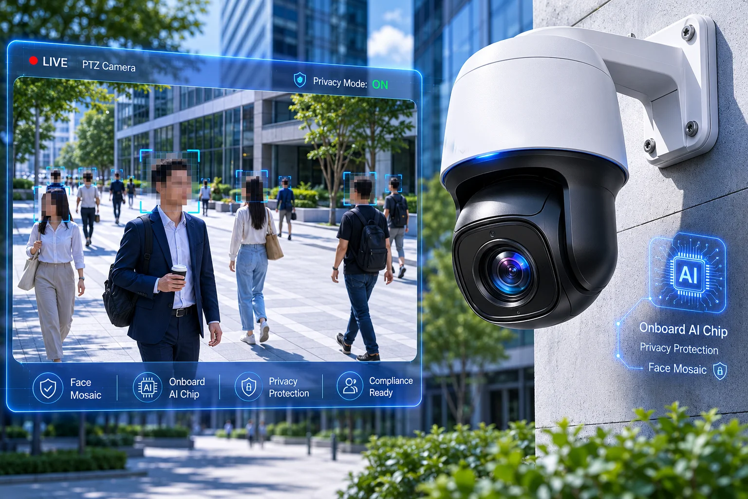 AI real-time face mosaic privacy masking PTZ camera