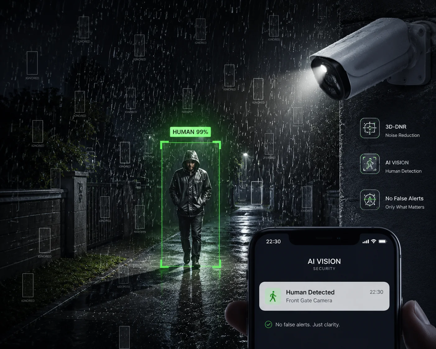 AI filtering rain noise to prevent false 4G alerts