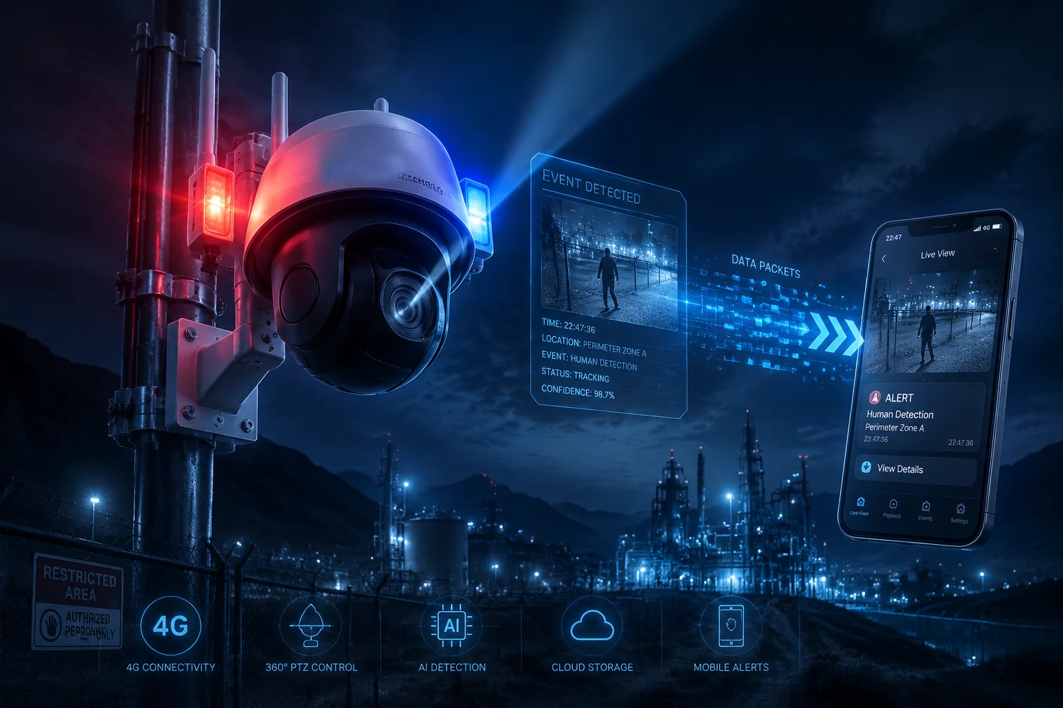 4G PTZ-Kamera multidimensionale Verknüpfung Blitzwarnung PTZ-Bewegung App-Push