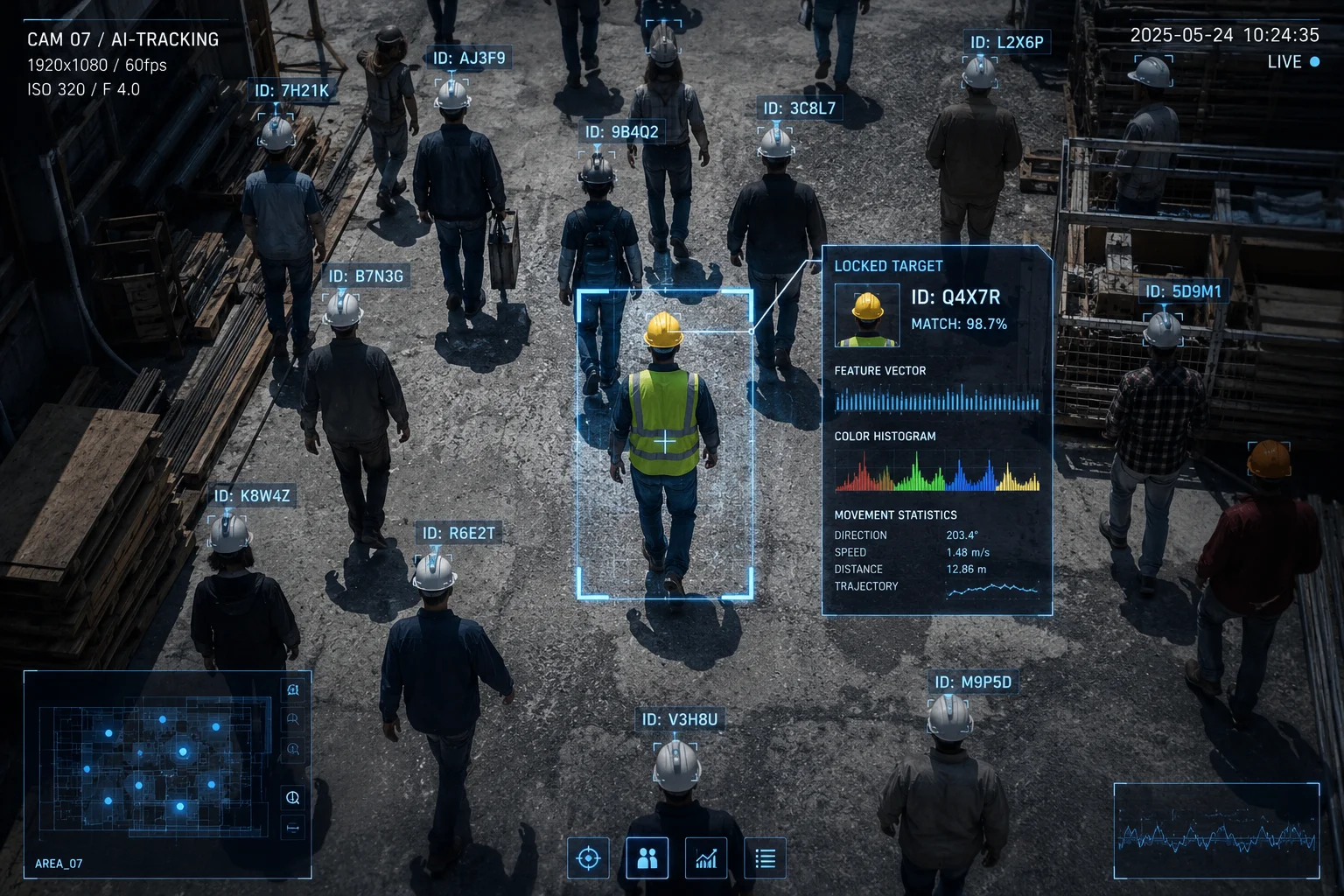 Système d'étiquetage d'identification visuelle par IA identifiant une cible dans une foule