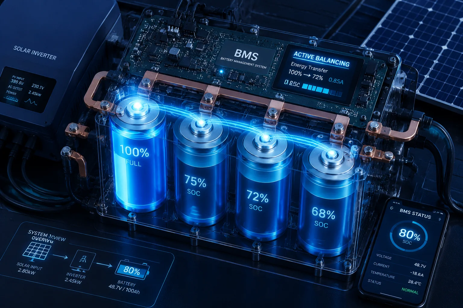 BMS aktives Balancing Solare Batterie