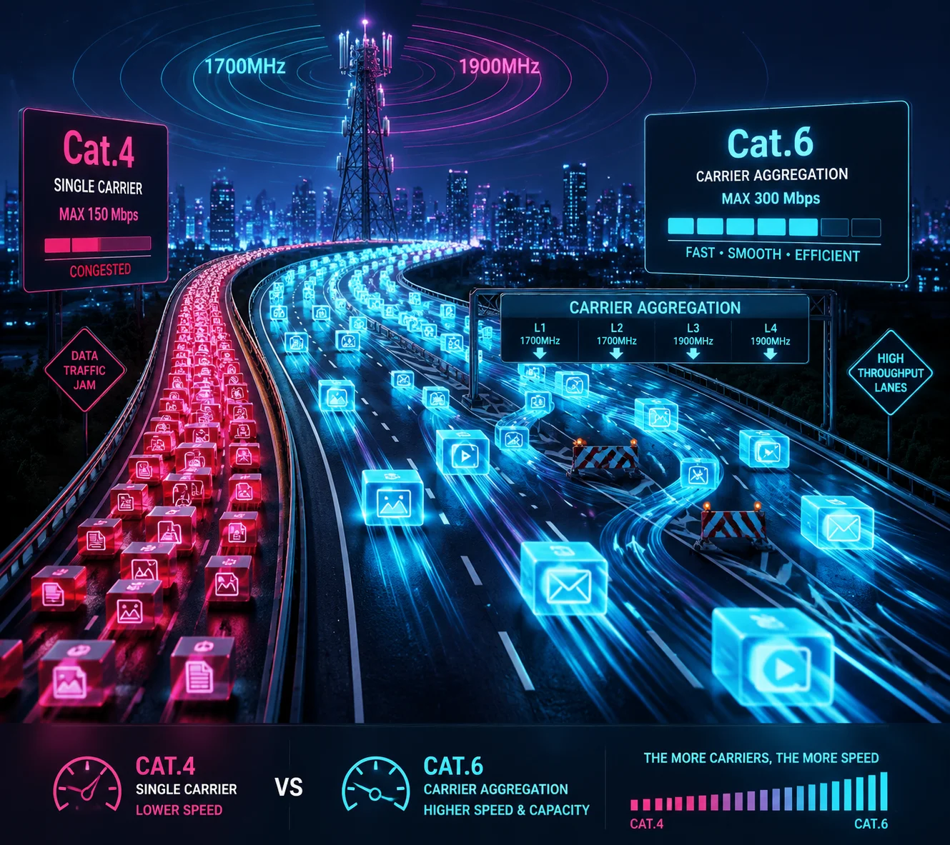 Cat6 carrier aggregation reducing video buffering congested cell tower