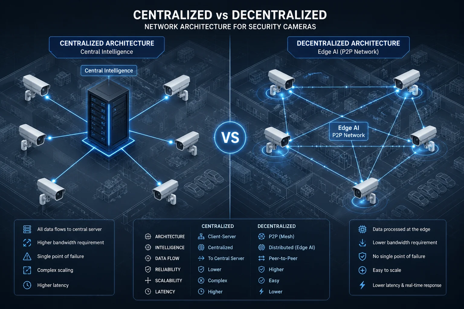 central server vs P2P multi camera tracking architecture