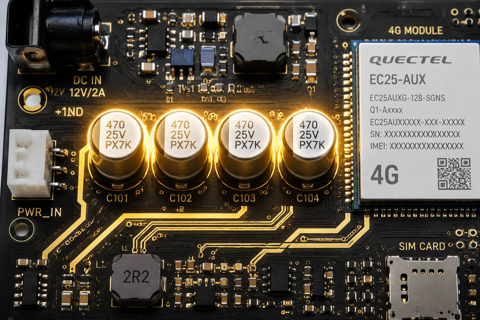 banque de condensateurs sur PCB pour la charge de courant instantanée