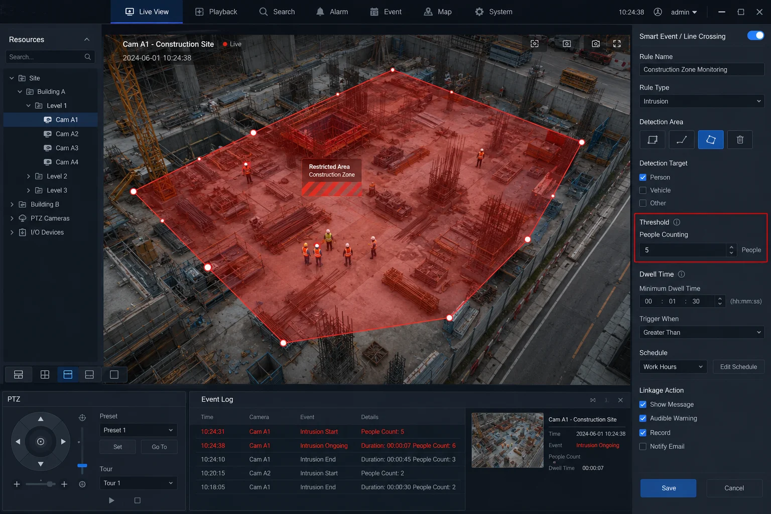 Configuración de umbrales de multitud en la interfaz VMS