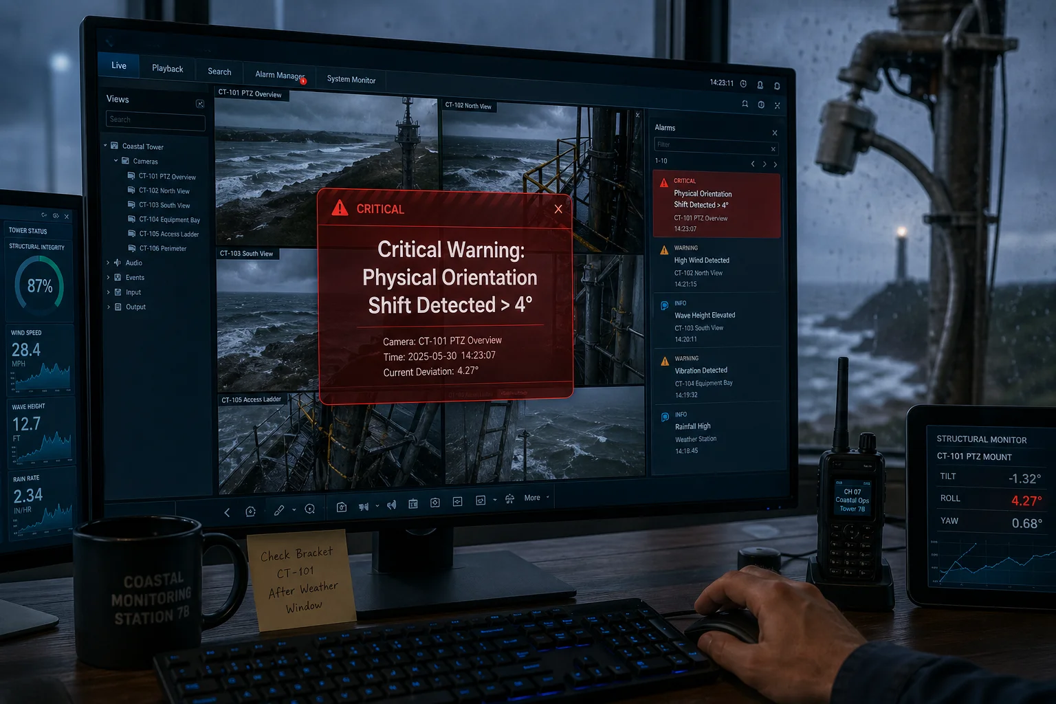 PTZ camera orientation shift alert notification