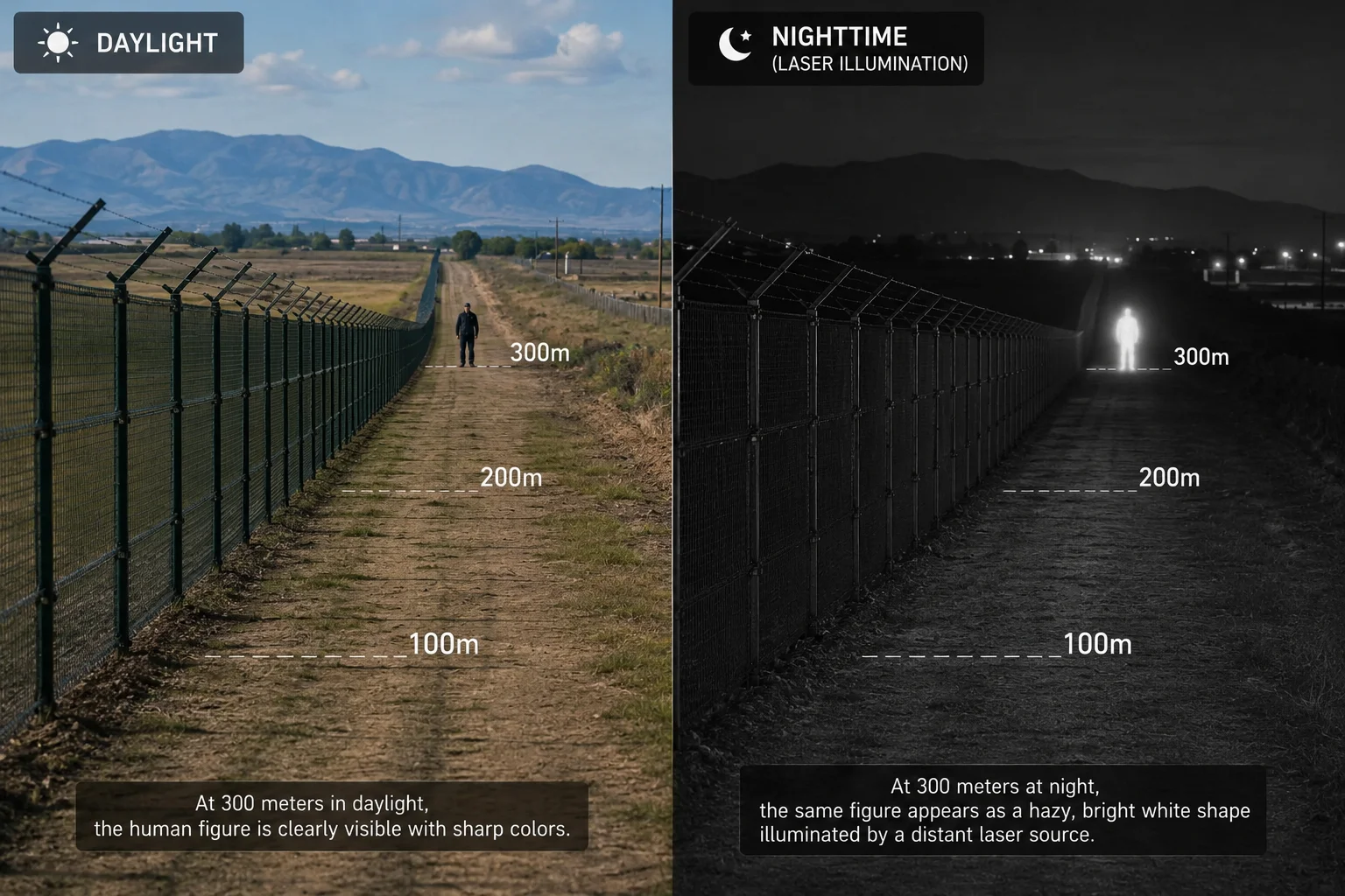 Taxa de detecção dia vs noite a 300m