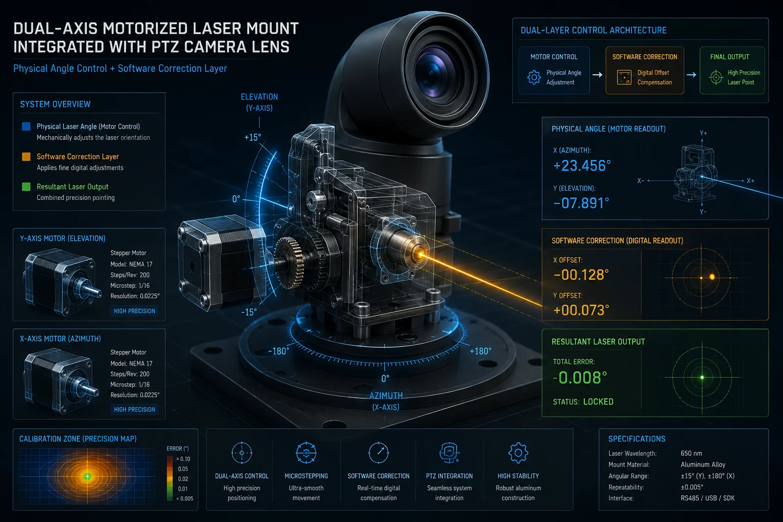 sincronização laser lente mecânica software alinhamento