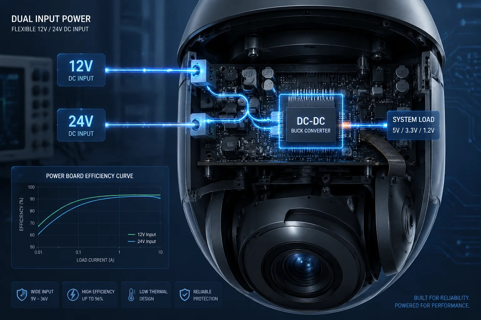 Effizienzkurve DC-DC-Abwärtswandler 12V vs. 24V Eingang