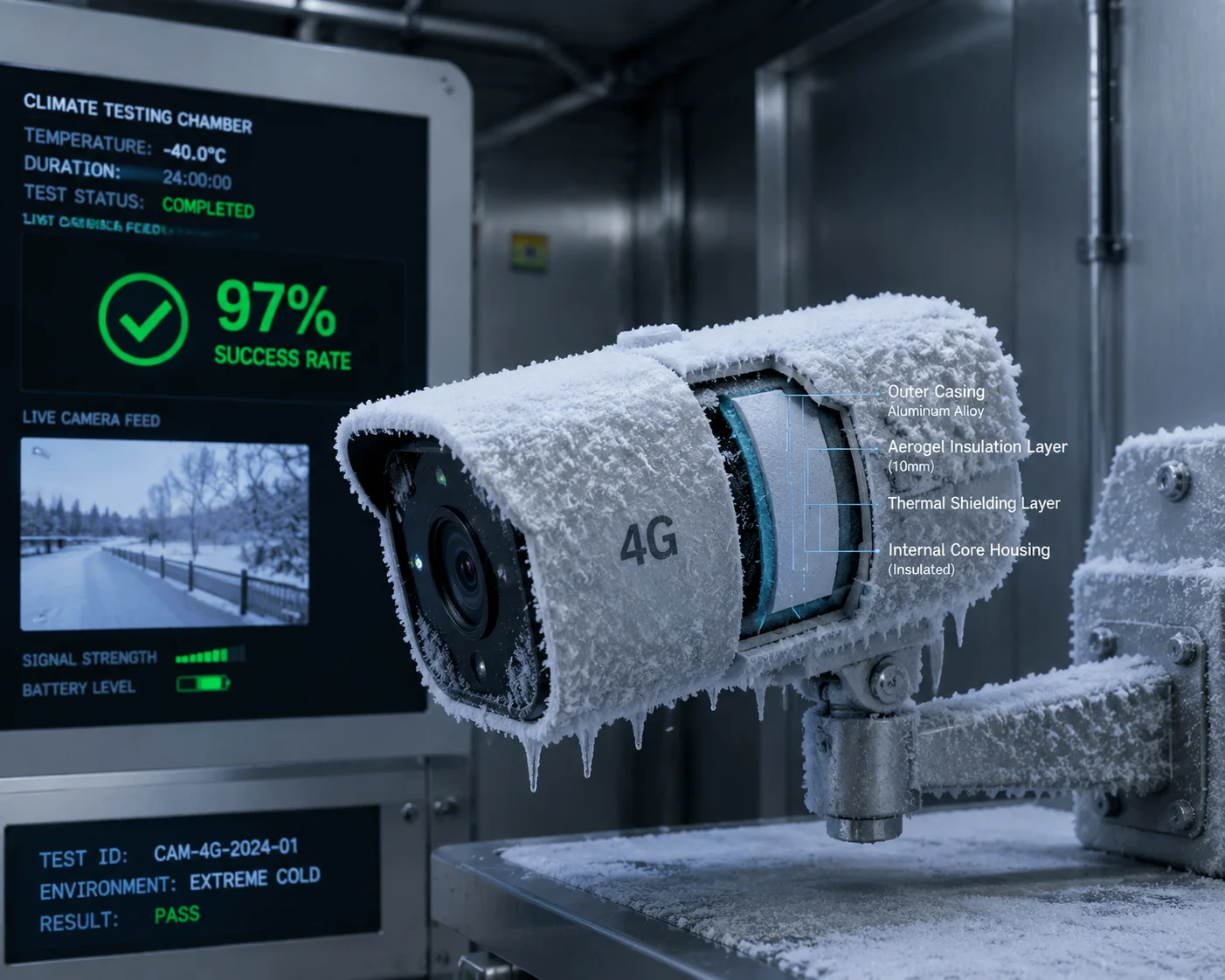 Test du taux de réussite au démarrage à froid à moins 40 degrés dans une chambre climatique