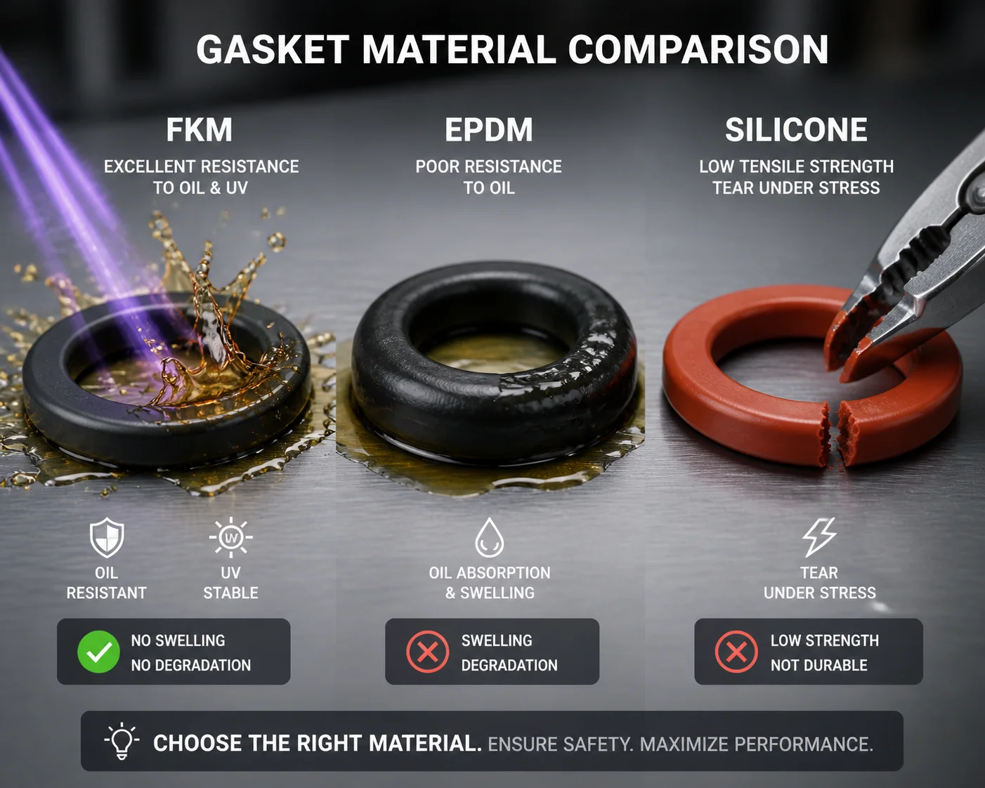 Vergleich von Fluorkautschuk-, EPDM- und Silikondichtungen für externe PTZ-Kameras