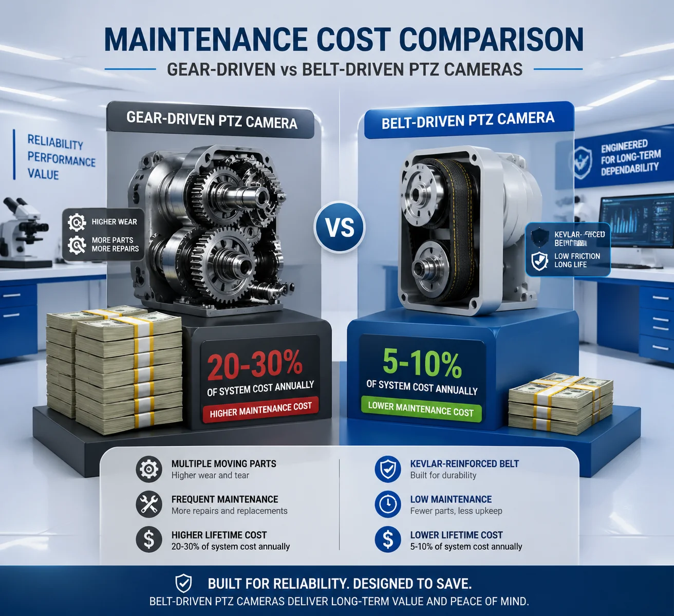gear-driven vs belt-driven PTZ maintenance cost comparison