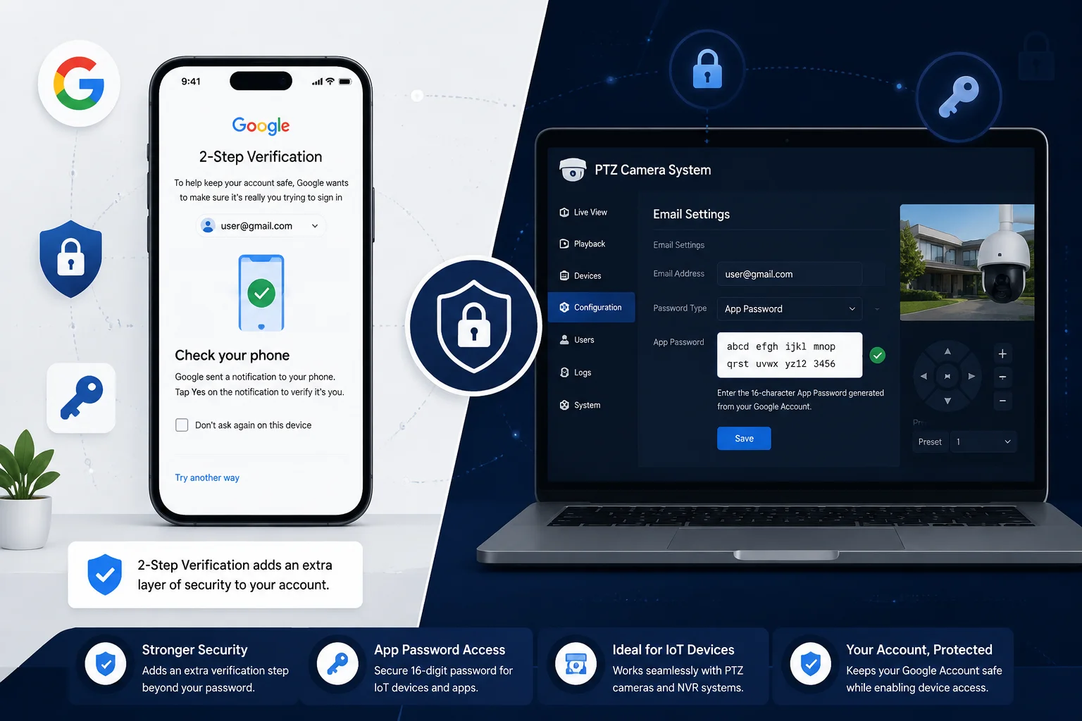 PTZ-Kamera App-Passwort Gmail Zwei-Faktor-Authentifizierung Einrichtung