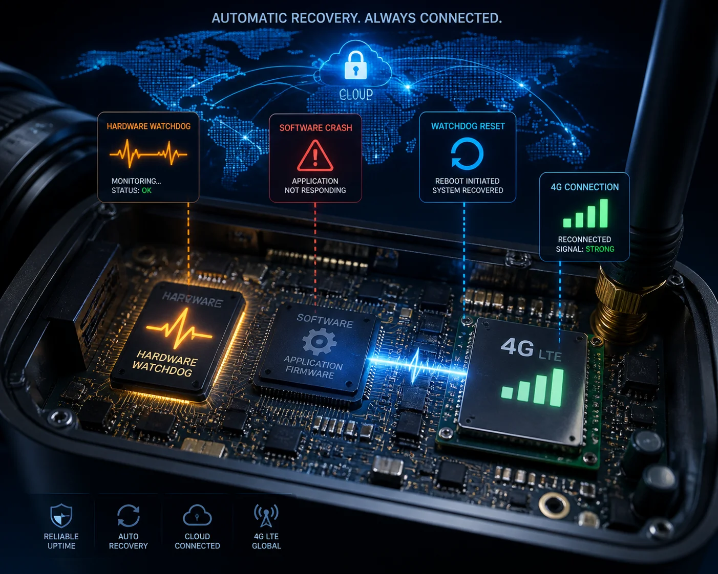 módulo 4g reconecta automaticamente após drenagem de energia
