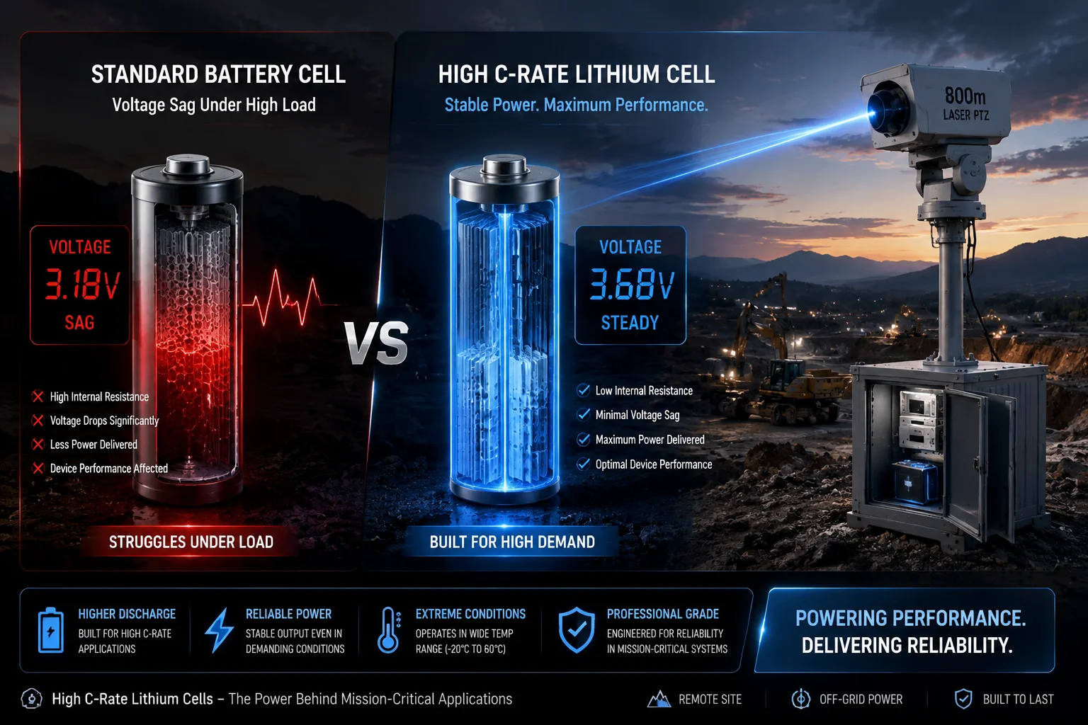 cellules à C-rate de décharge élevée pour PTZ laser