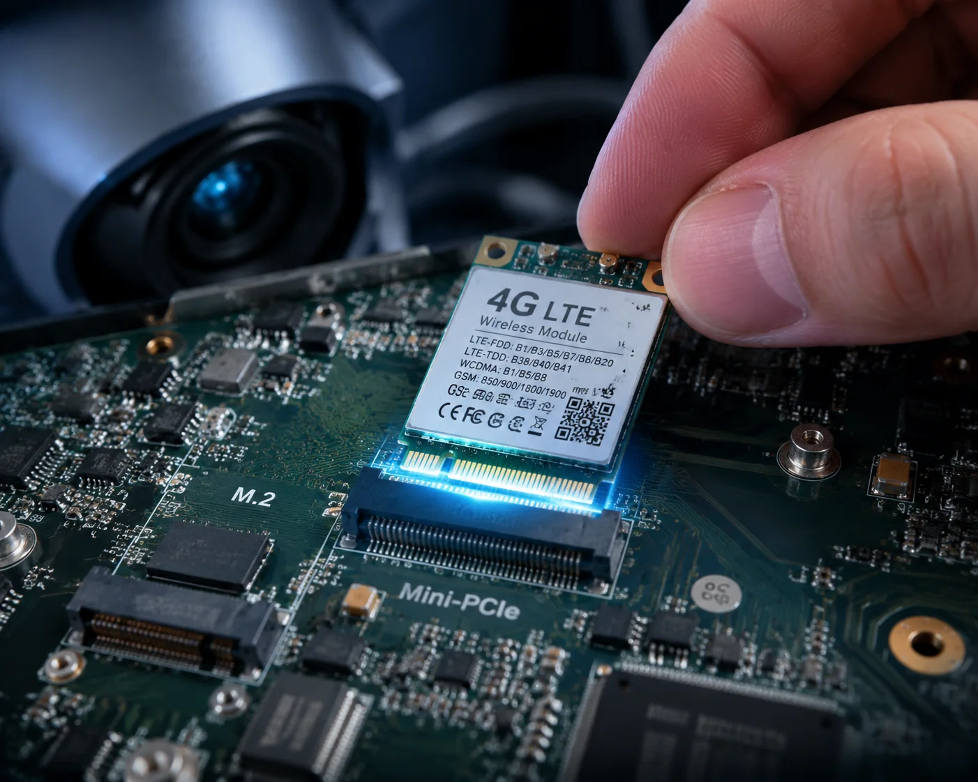 Interfaz modular Mini-PCIe y M.2 en la placa base de la cámara PTZ