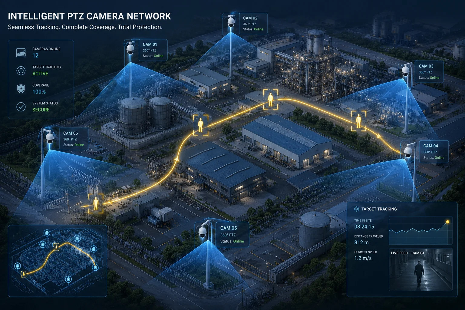 multi PTZ camera tracking target on map
