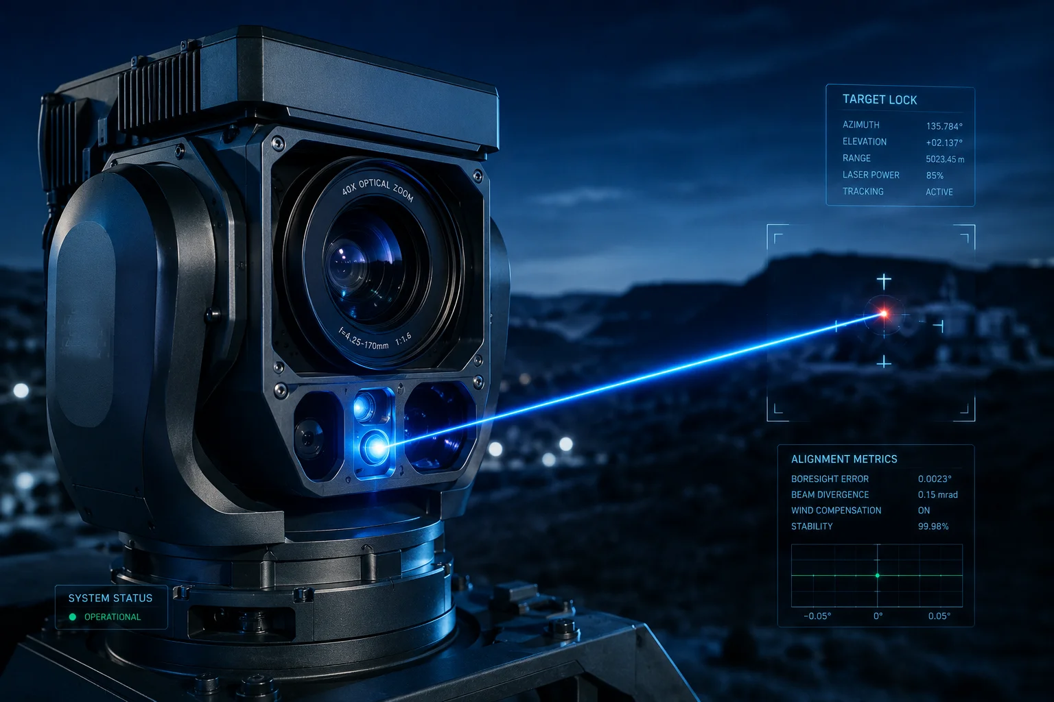 alinhamento de ponto de laser câmera PTZ compensação de zoom