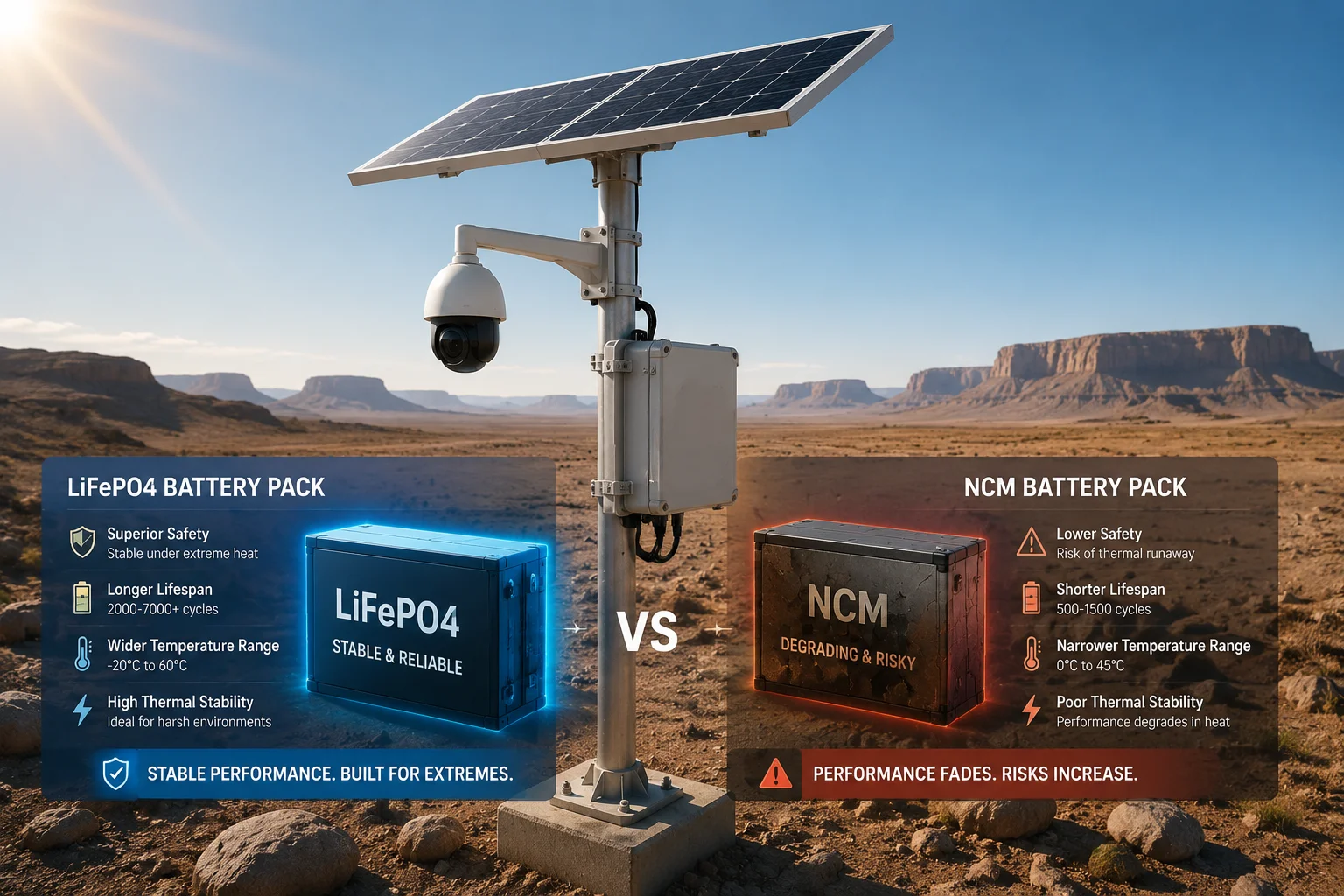 LiFePO4 vs NCM battery for outdoor solar surveillance systems